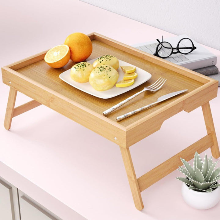 LEKEFETO Betttablett Bambus mit Klappbaren Beinen, Serviertablett für Frühstück im Bett, Frühstückst