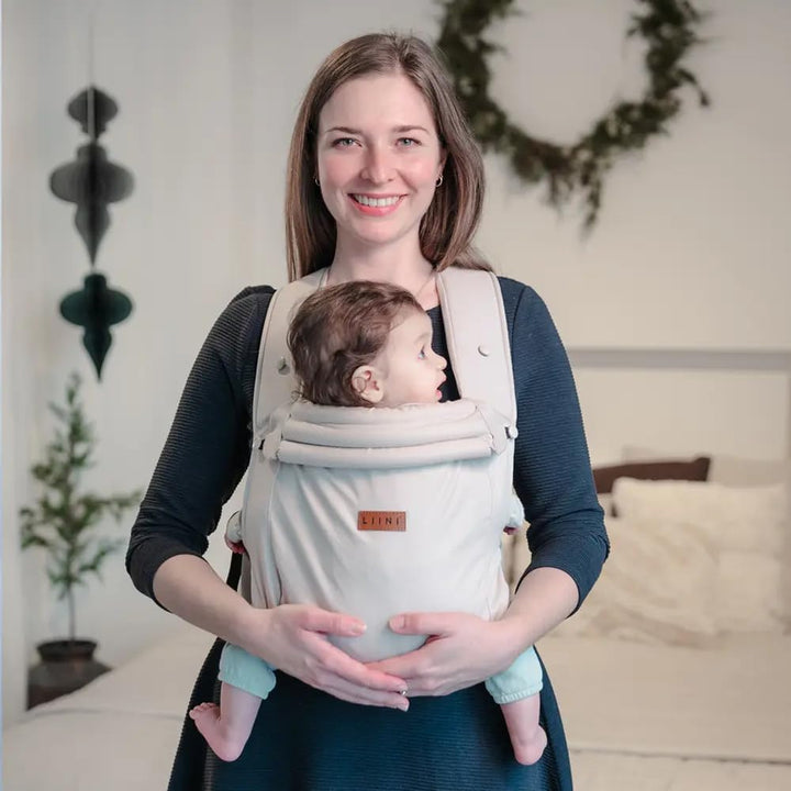LIINI® Babytrage aus Baumwolle (Graubeige) – ab Geburt 3,5 kg bis 15 kg, ergonomisch & verstellbar,