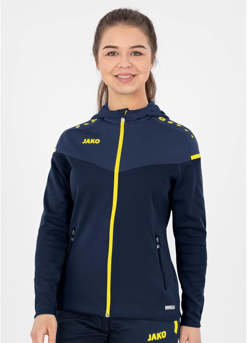 Jako Damen Kapuzenjacke Champ 2.0, marine/darkblue/skyblue, 44, 6820 34 Marine/Darkblue/Neongelb, 34