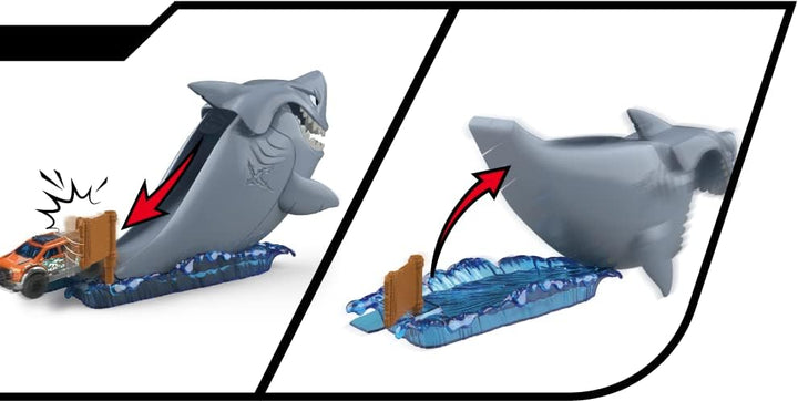 Metal Machines Shark Attack Building Trackset mit Mini-Rennwagen, Diecast Spielset