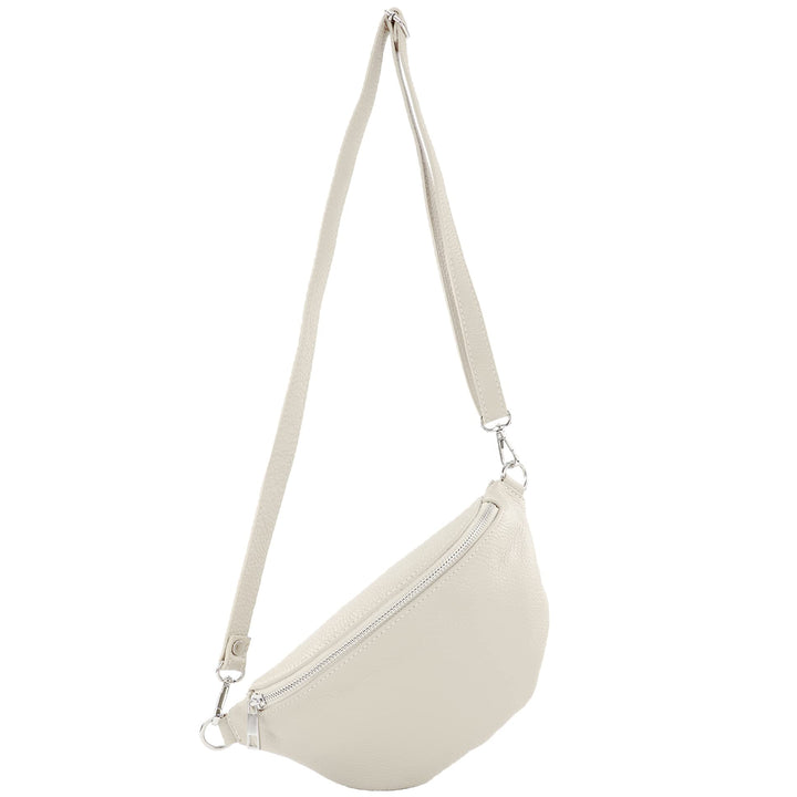 modamoda de - T211 - ital. Hüfttasche Bauchtasche Brusttasche Medium aus weichem Leder, Farbe:Hellgr