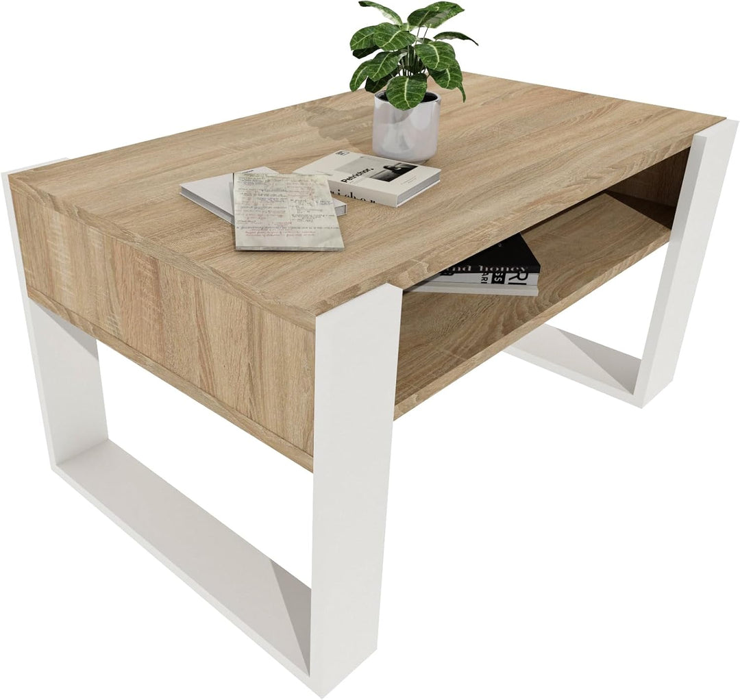 Couchtisch 92×53.6 cm – Wohnzimmertisch aus Holzwerkstoff, Stabiler & moderner Kaffeetisch mit zusät