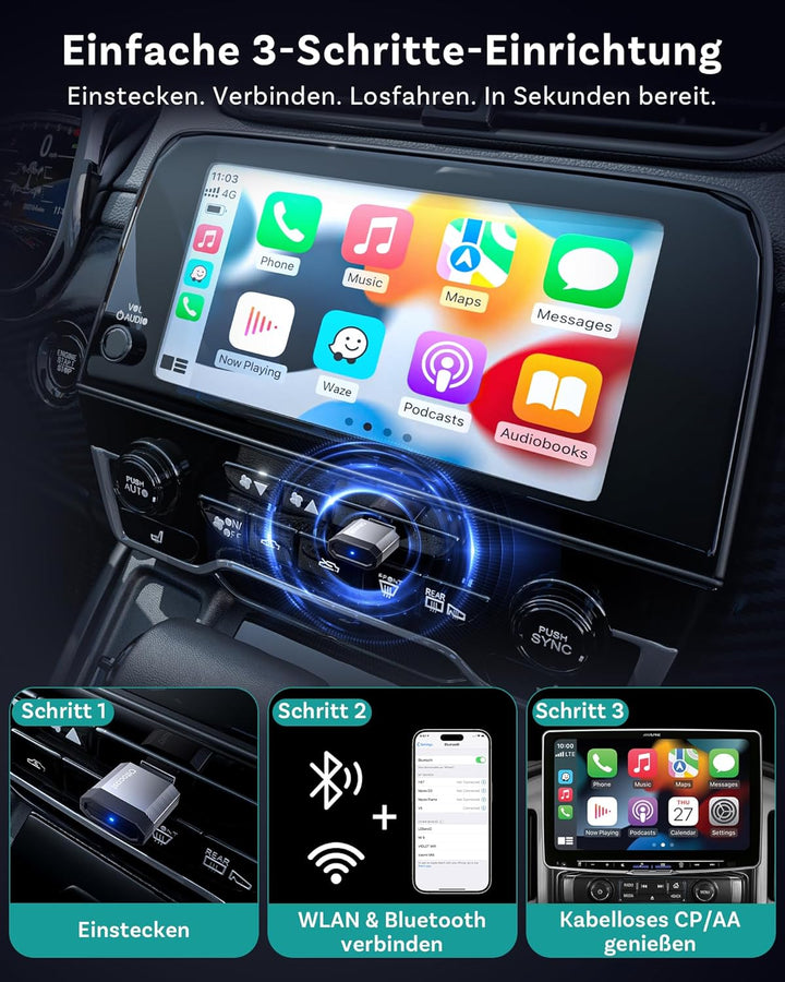 2026 Ottocast Mini Nova, Kabelloser CarPlay & Android Auto Adapter, Plug & Play USB, Automatische Ve