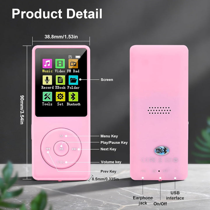 128 GB MP3-Player mit Bluetooth 5.0, COVVY Tragbarer digitaler Musikplayer mit integriertem HD-Lauts