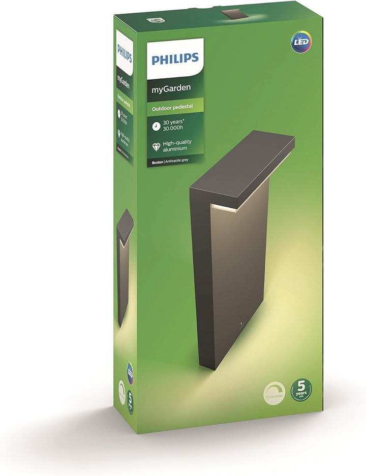 Philips myGarden Bustan LED Sockelleuchte Bustan, Anthrazit Warmweiss 2700 Kelvin Sockelleuchte Sing