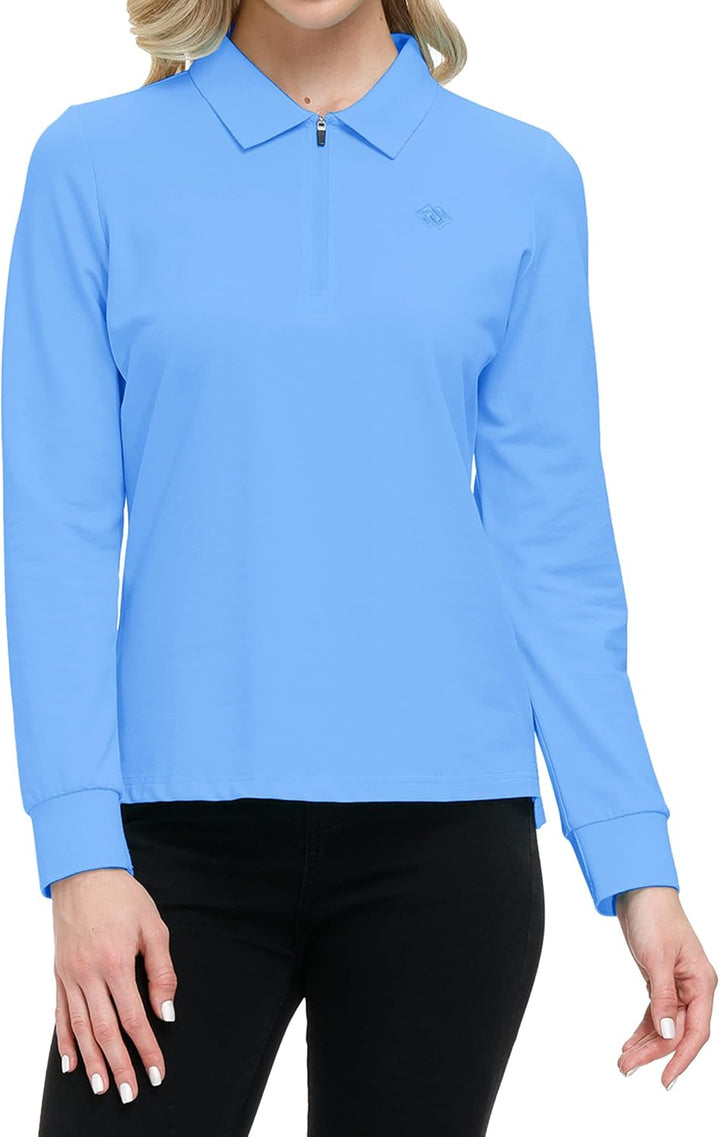 MoFiz Damen Poloshirt Langarm Baumwolle Polohemd Sport Polo Wintershirts mit Reissverschluss Kragen