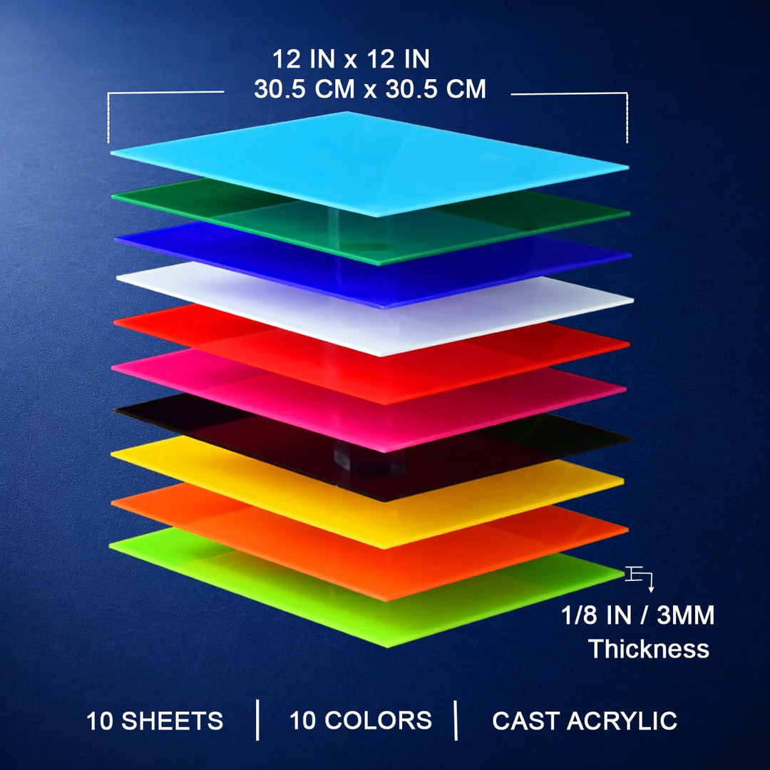 XLNT Tech 10 Stück & 10 farbige Acryl-Kunststoffplatten 30,5 x 30,5 cm (0,118 Zoll) dick) (nicht tra