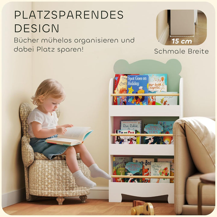 AIYAPLAY Bücherregal Kinder, Kinderregal mit 3 Regal, Spielzeugregal aus Holz, Kinderzimmerregal für