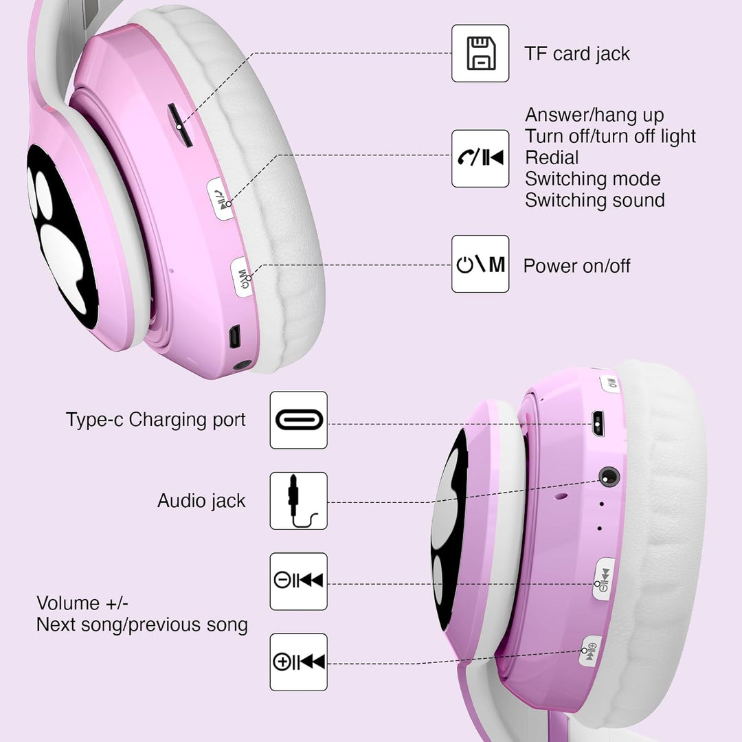 Bluetooth kopfhörer Kinder,Mädchen Katzenohr Kopfhörer Over-Ear mit LED-licht Faltbare Stereo Kopfhö