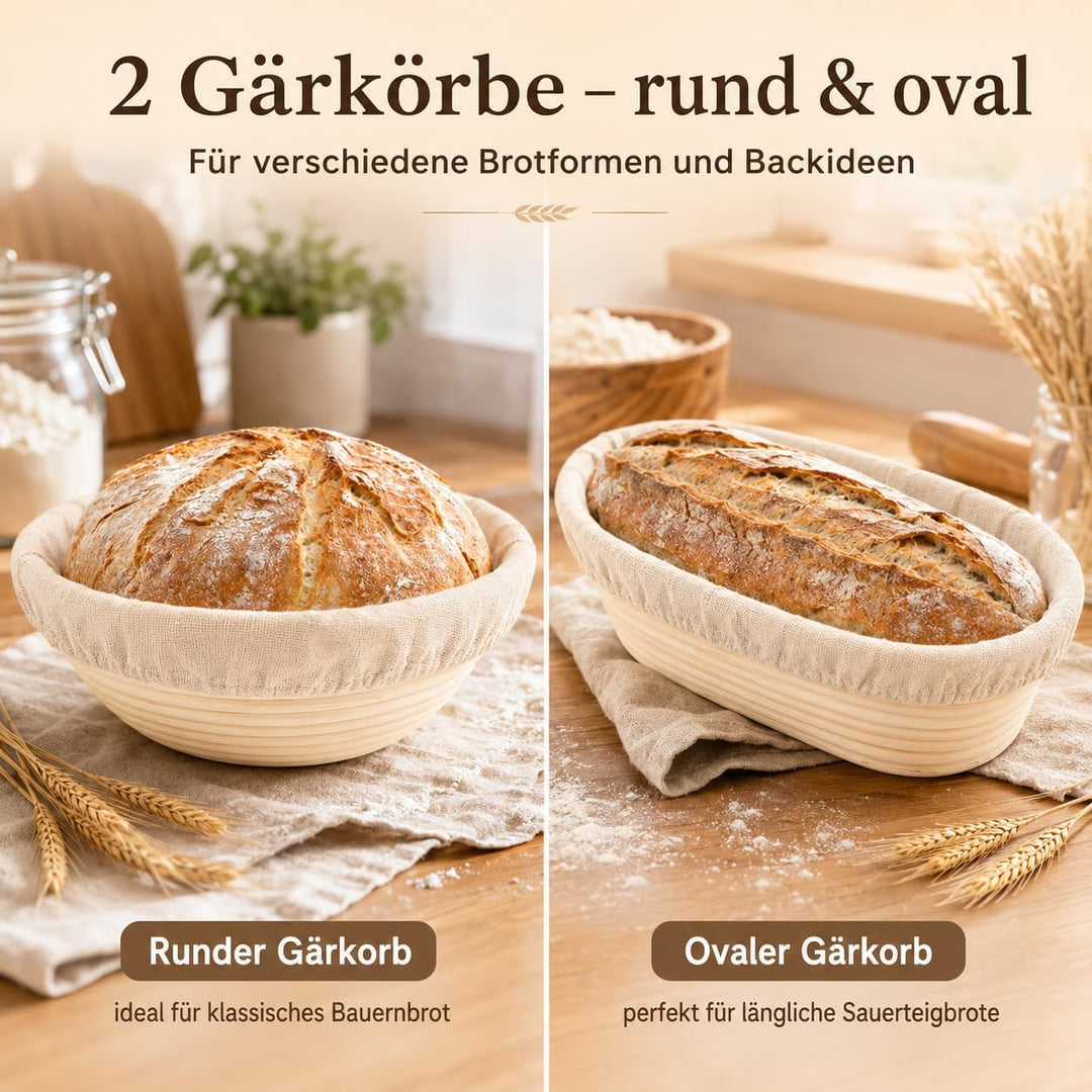 Sauerteig Starter Set, Gärkorb & Sauerteigglas, 21-teilig Gärkorb Brot Set | Brot Backen Zubehör für