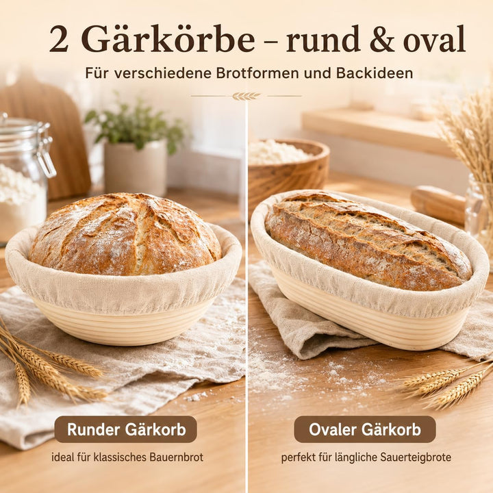 Sauerteig Starter Set, Gärkorb & Sauerteigglas, 21-teilig Gärkorb Brot Set | Brot Backen Zubehör für