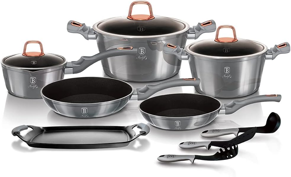 Berlinger Haus Moonlight Edition 12+2 Stück Kochgeschirr Set, Moonlight Edition BH/6021 gray Edelsta