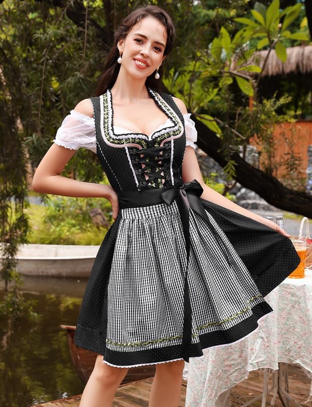 Clearlove Dirndl Damen midi 3tlg Trachtenkleid Damen Trachtenrock Trachtenmode Kleid Dirndlbluse für