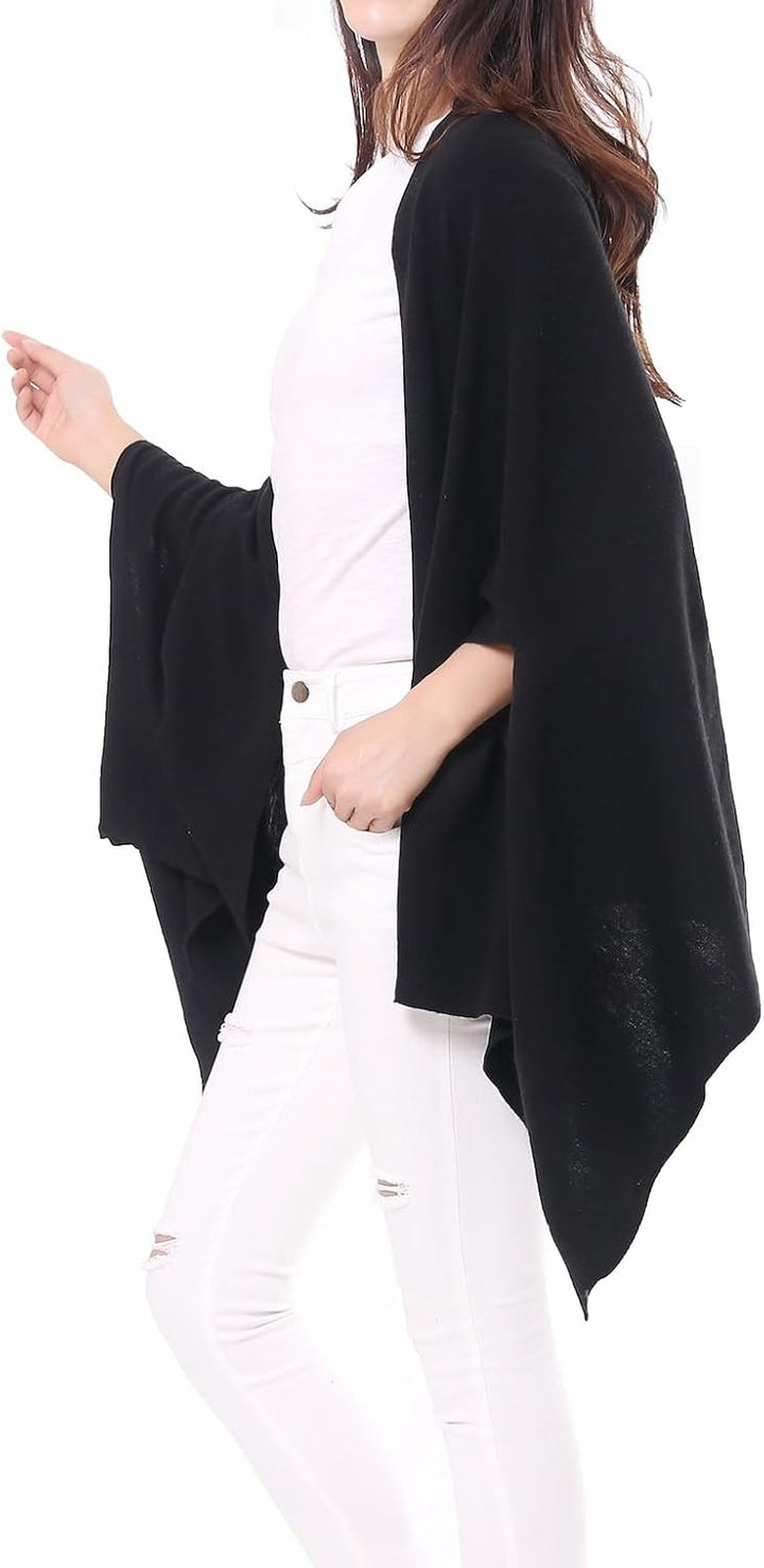 BRUCERIVER Damen Lang gestrickt Wolle gemischt Multi Style Schal Poncho Topper Schwarz M-L, Schwarz