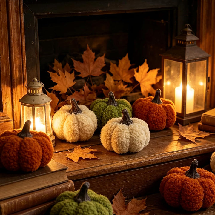 Herbst Dekorative Stoff Kürbis Set 6 Stück Weiche Plüsch Kürbisse für Herbstdeko, Thanksgiving, Hall