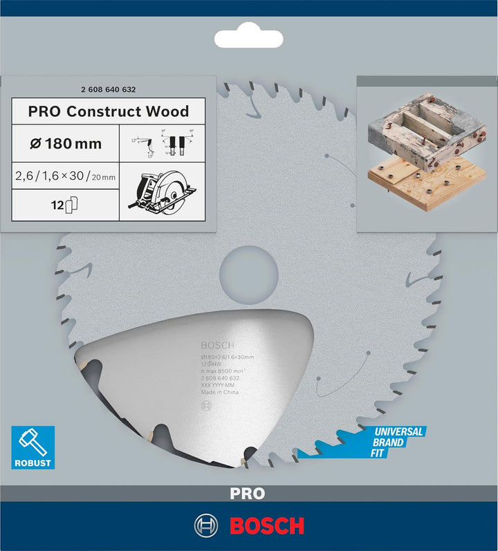 Bosch Professional 1x Kreissägeblatt Construct Wood (für Holz, Sägeblatt Ø 180 x 30 x 2,6 mm, 12 Zäh