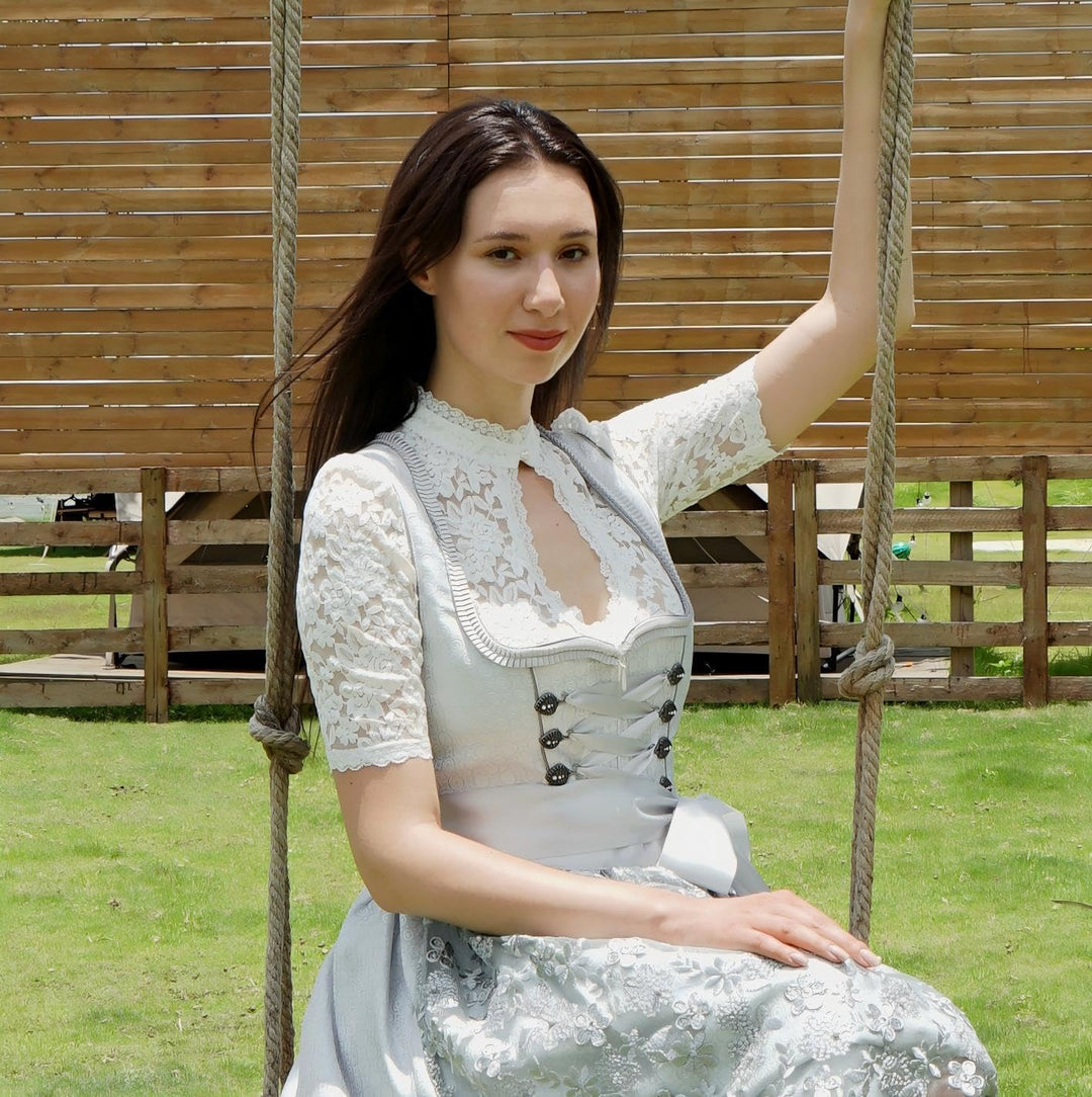 Kelliar Dirndl Bluse Trachtenbluse für Oktoberfest Elegant Damen Hochgeschlossen Dirndlbluse Spitze