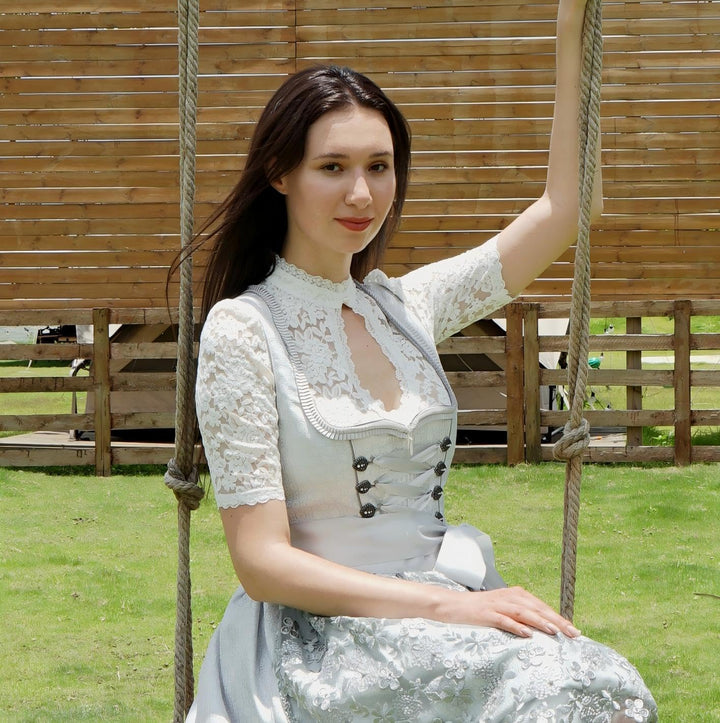 Kelliar Dirndl Bluse Trachtenbluse für Oktoberfest Elegant Damen Hochgeschlossen Dirndlbluse Spitze
