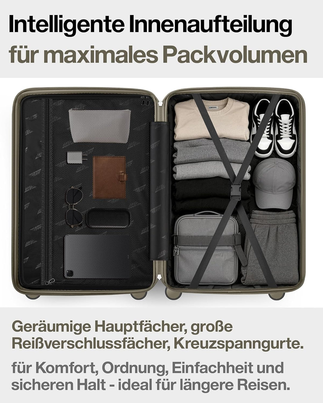 Leichter Premium Hartschalen-Reisekoffer L - Gross 68 cm (67L) – Trolley Koffer mit TSA-Schloss, 4 S