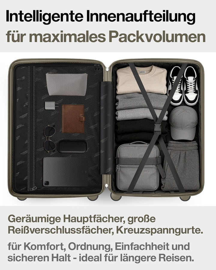 Leichter Premium Hartschalen-Reisekoffer L - Gross 68 cm (67L) – Trolley Koffer mit TSA-Schloss, 4 S