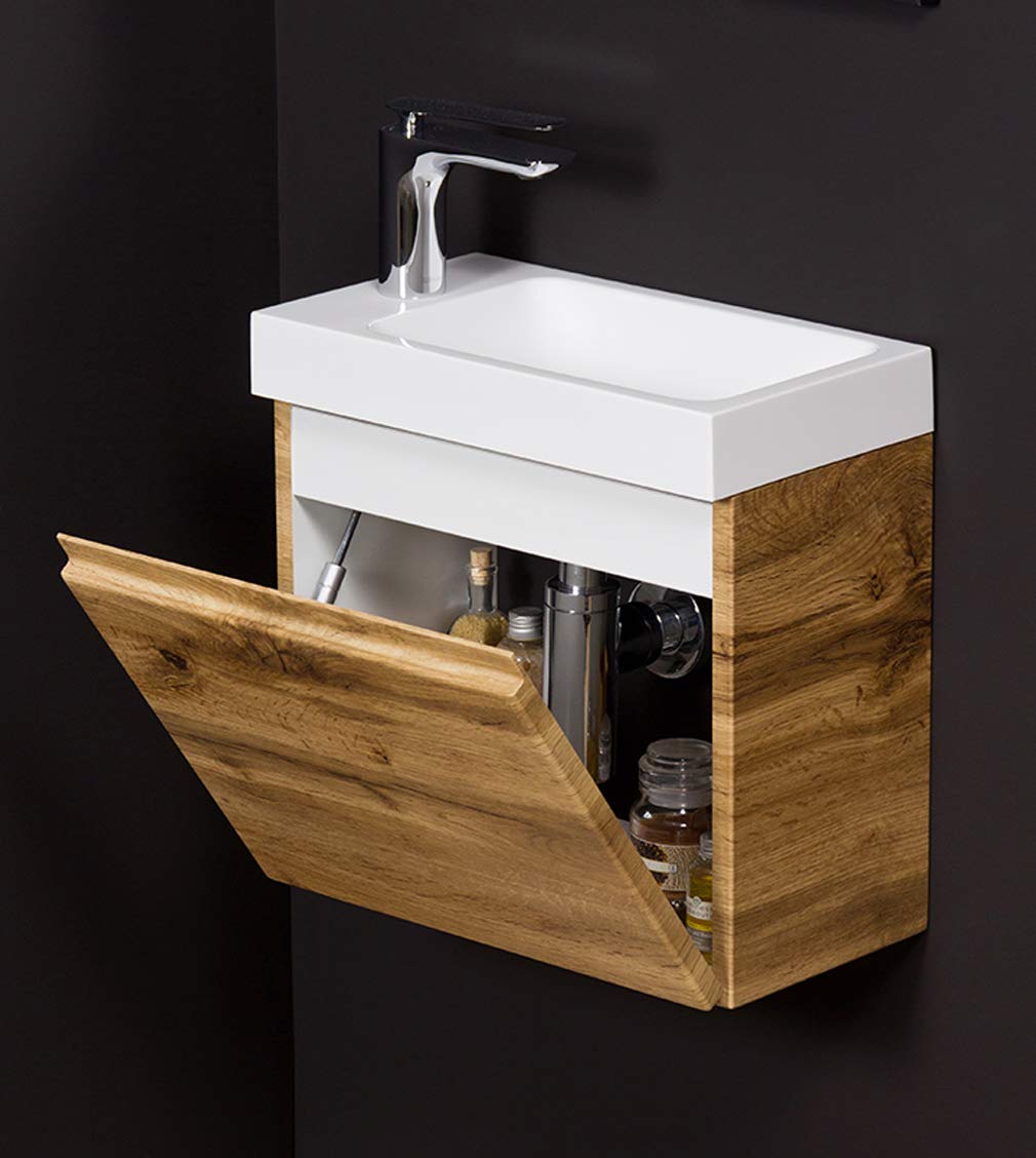 Quentis Badmöbel Gäste-WC Set Faros 40 cm, Waschbecken mit Unterschrank (Eiche Natur), Eiche Natur