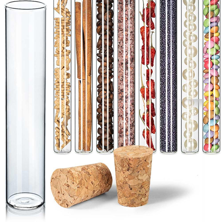 Tuuters 100x Glas Reagenzgläser mit Korken, Flachbodenglas (100 x Ø 30mm) | Glasröhren mit Flachbode