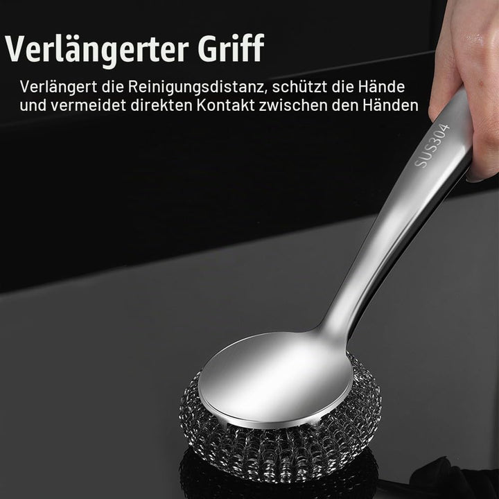 Drahtschwamm Set mit Langem Griff, 5-teilig Schrubber aus Stahlwolle, Topfreiniger aus Metalldraht f