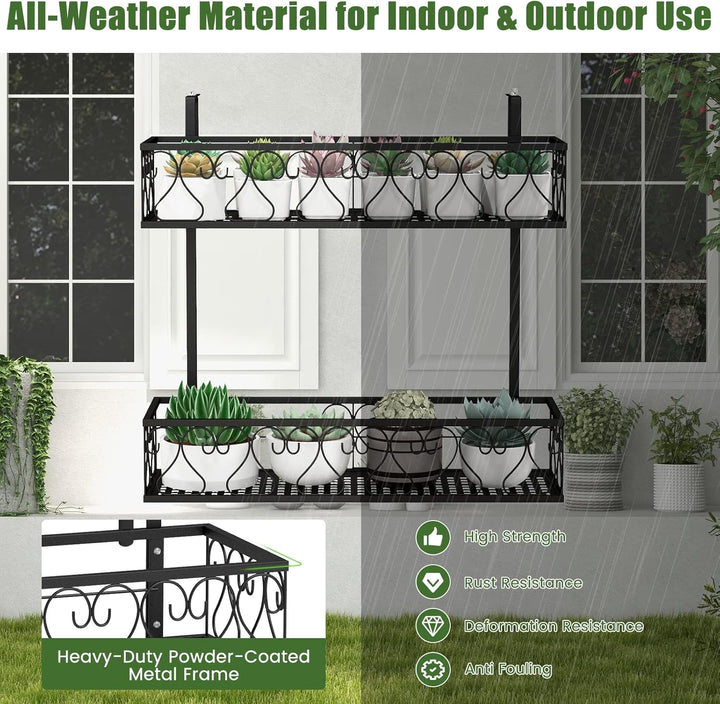 FANTASK 2-stöckiges Blumenregal Balkon, 60 x 33 x 59 cm, Blumentopfhalter Metall mit verstellbaren H
