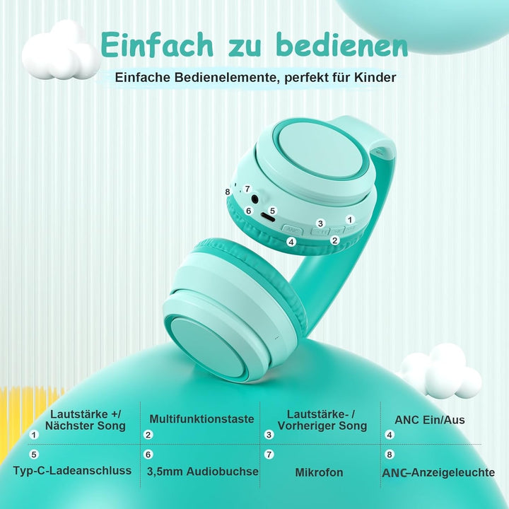 TONOSHARK Aktive Noise-Cancelling Kopfhörer Kinder, 60 Std Spielzeit. Kopfhörer Kabellos Bluetooth K