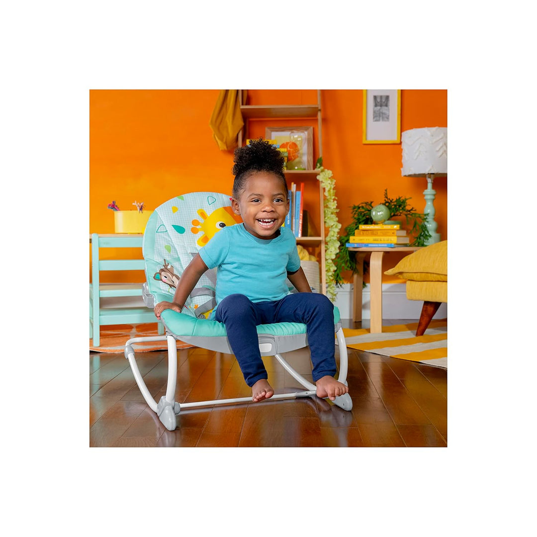 Bright Starts Wild Vibes Infant to Toddler Rocker with Vibrations, Unisex, Newborn +, Wild Vibes