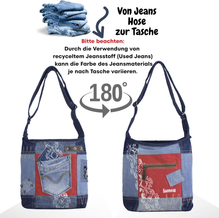 Sunsa Damen Tasche Umhängetasche, Canvas bag, Jeans/Denim Taschen, Hobo Schultertasche Damentaschen