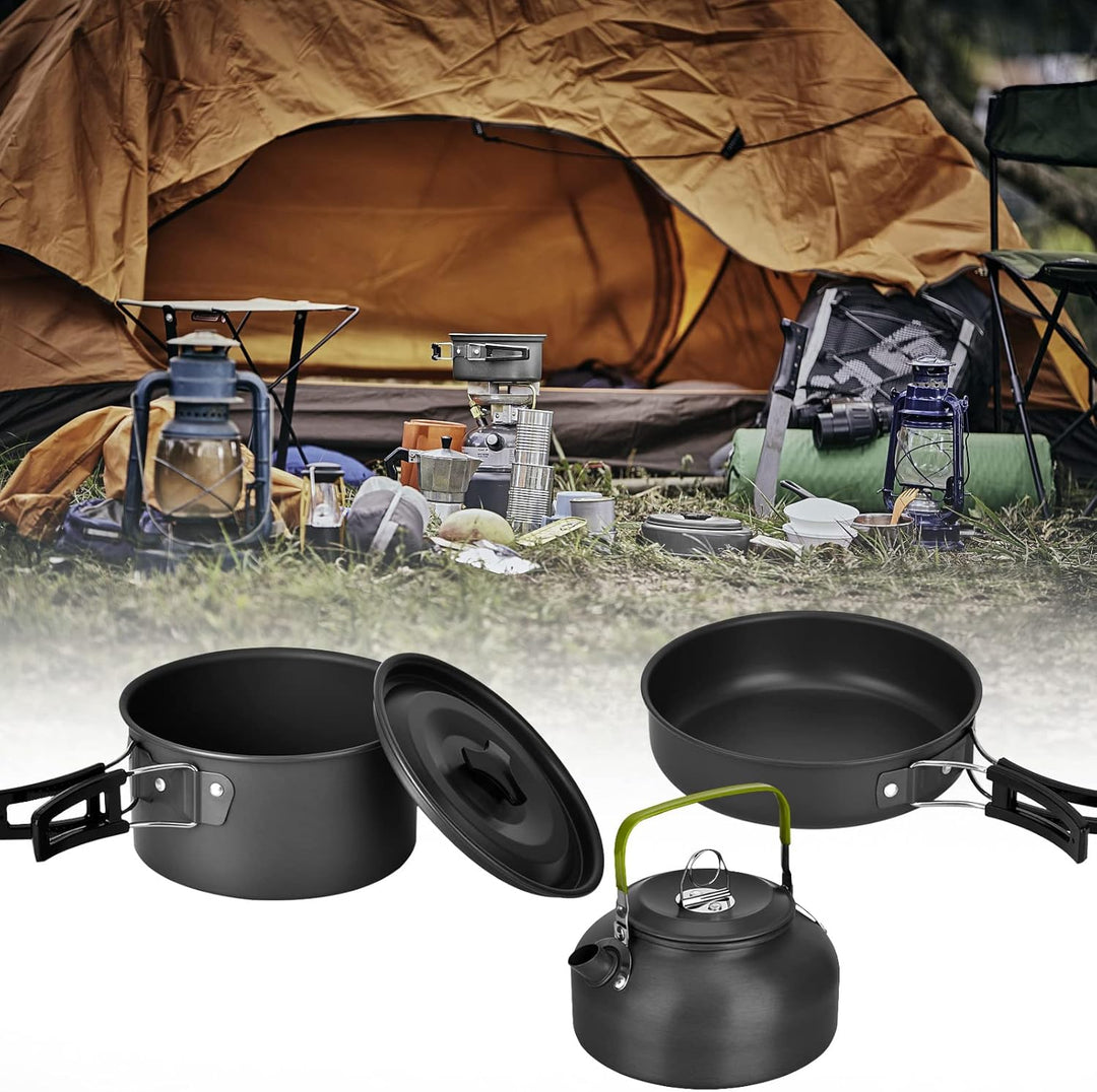 Campinggeschirr Set Outdoor Camping Zubehör Tragbares Camping Topf Cookware Kit Aluminium Camping Ko