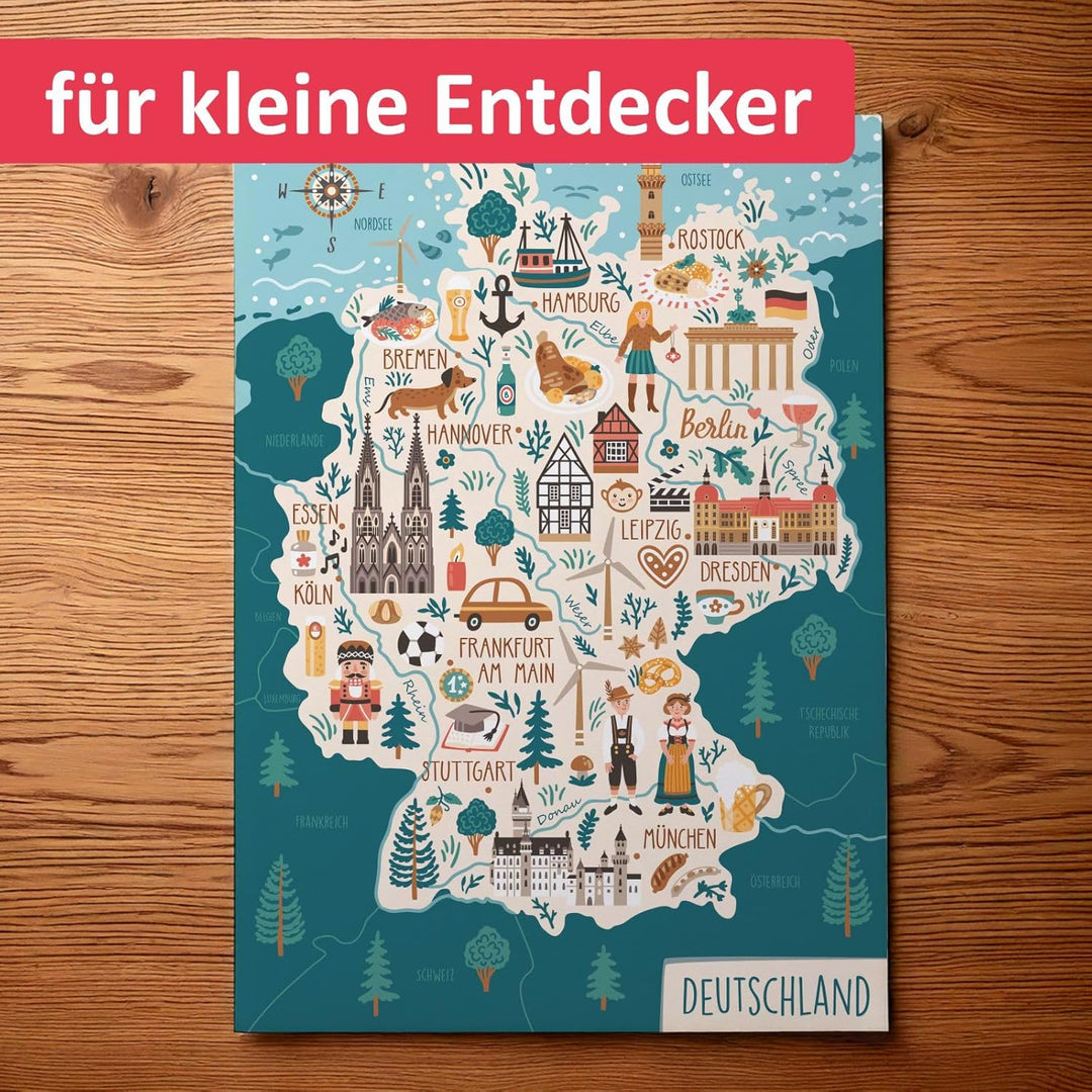 Kinder Lernposter - Deutschland Sehenswürdigkeiten - Wanddeko Kinderzimmer Wandbild Poster Plakat Ju