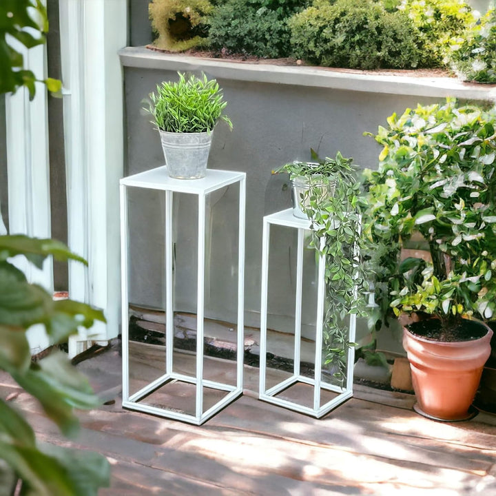 DanDiBo Blumenhocker Metall Weiss Eckig Blumenständer Beistelltisch 96482 2er Set Blumensäule Modern