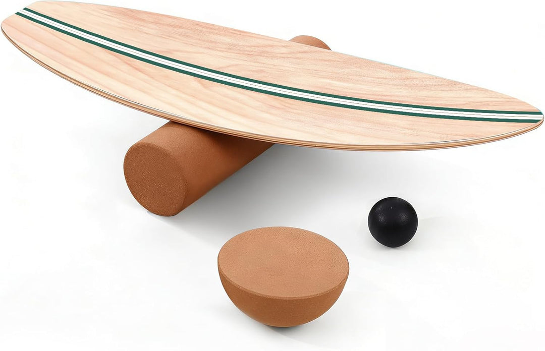 Balance Board, Holz Balance Board Erwachsene Gleichgewichtstrainer Mit Korkrolle, Kork Halbkugel und