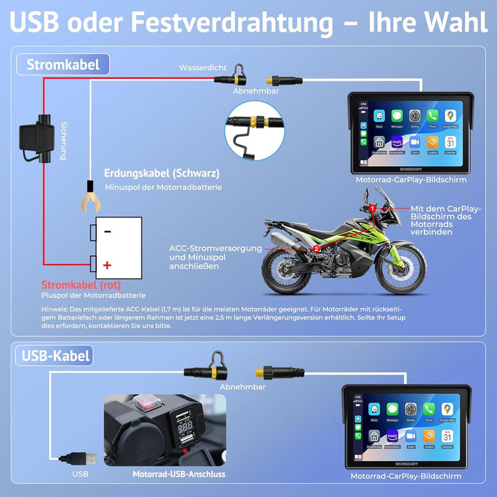 Kabelloses Motorrad CarPlay kompatibel mit Apple CarPlay & Android Auto,W522 5 Zoll IP67 Wasserdicht