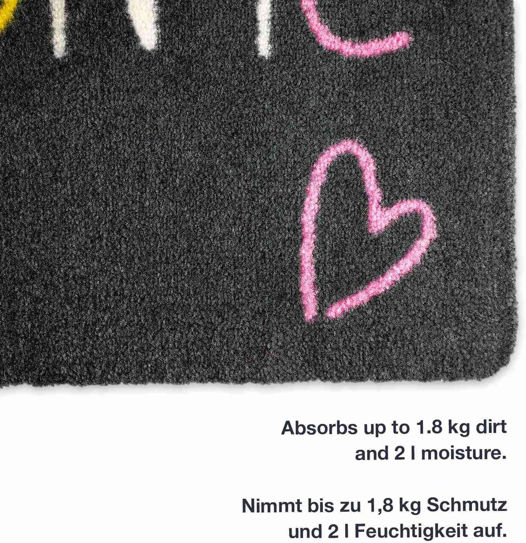 NEU! Waschbare Fussmatte Welcome Heart 60x90cm Grau ohne Rand - Leicht zu reinigen, rutschfest und s