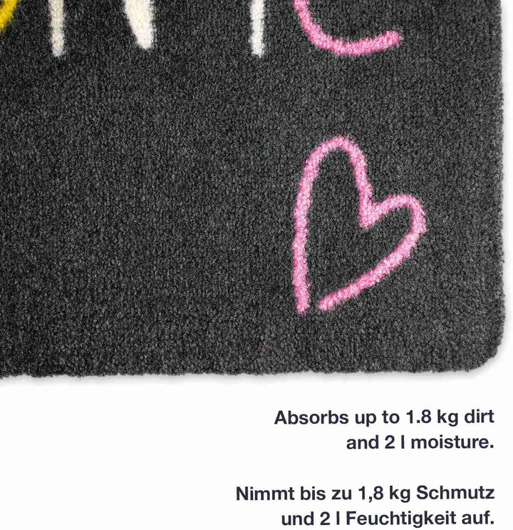 NEU! Waschbare Fussmatte Welcome Heart 60x90cm Grau ohne Rand - Leicht zu reinigen, rutschfest und s