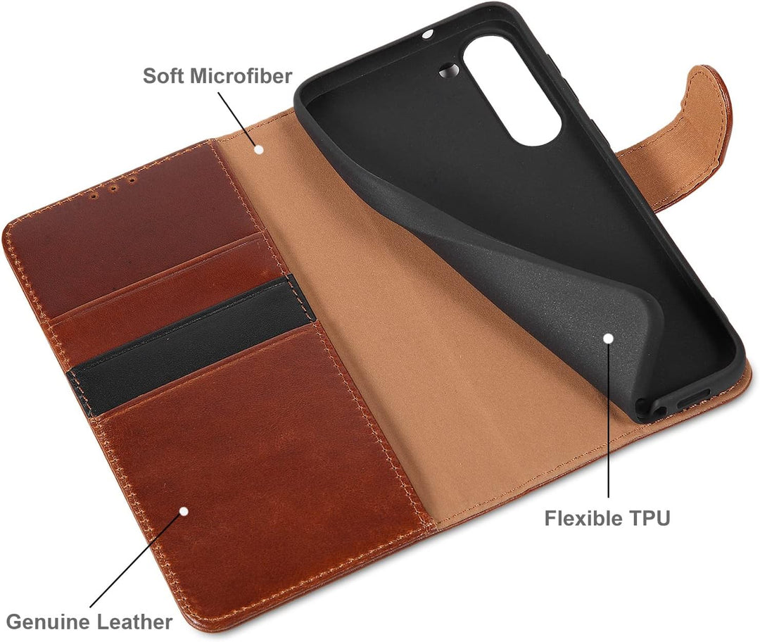 LENSUN Echtleder Hülle für Samsung Galaxy S23 Plus, Handyhülle [Echtes Leder] [Kartenfach] [RFID Sch