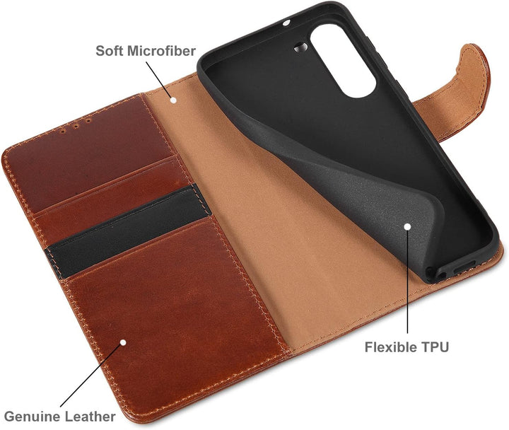 LENSUN Echtleder Hülle für Samsung Galaxy S23 Plus, Handyhülle [Echtes Leder] [Kartenfach] [RFID Sch