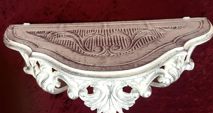 Barock Wandkonsole, Konsole, Antik Wandregal, Spiegelkonsole Weiss Silber Dualcolour 38x20x16 Ablage