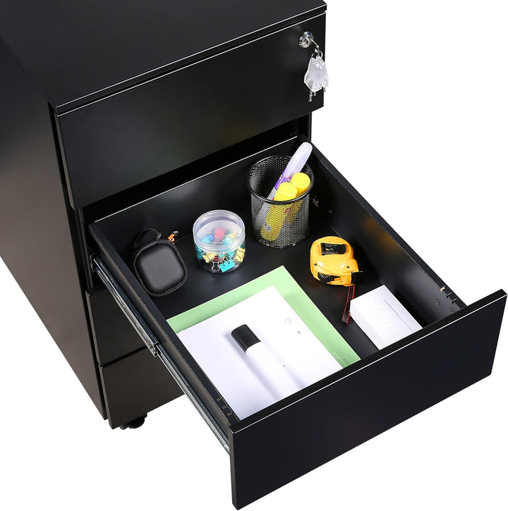 Rollcontainer mit Schubladen, Mobiler Aktenschrank unter Schreibtisch, Abschliessbarer Büroschrank,