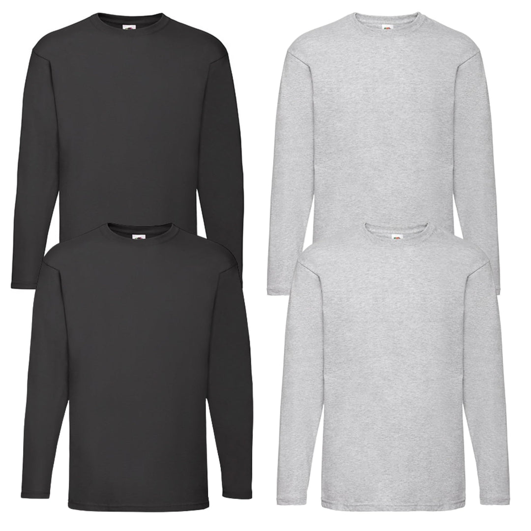 4 Fruit of The Loom Longsleeve Tshirt Langarm Verschiedene Farbsets M 2x Schwarz, 2x Grau & 1x Hlkau