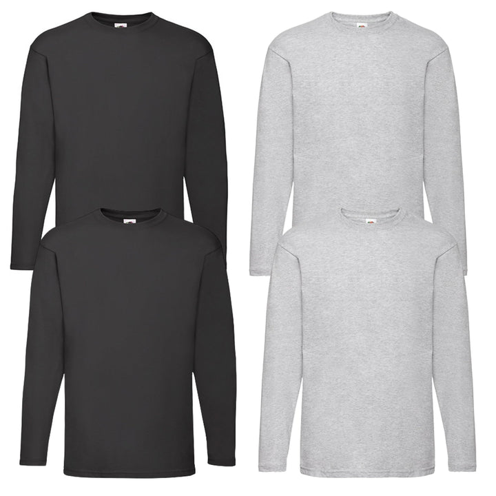 4 Fruit of The Loom Longsleeve Tshirt Langarm Verschiedene Farbsets M 2x Schwarz, 2x Grau & 1x Hlkau