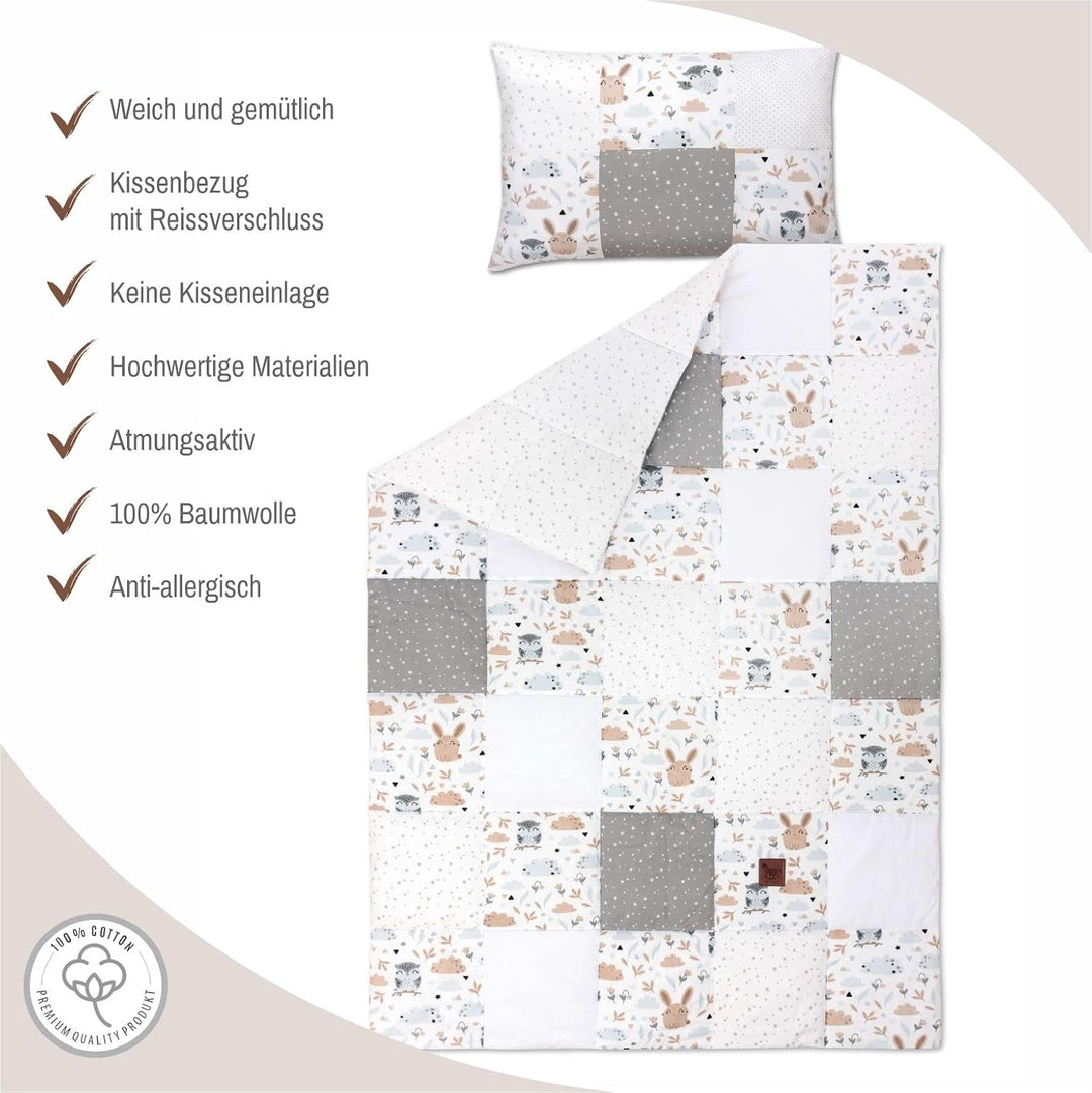 Pepi - Patchwork Baby Bettdecke und Kissen - Baby Decke und Kissen Set - Kinderbettdecke - Bettdecke