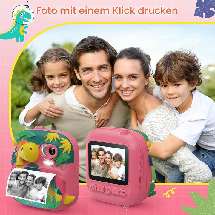 Kinderkamera Sofortbildkamera, CAMCLID 2,4 Zoll Digitalkamera Kinder Dinosaurier Sofortbildkamera mi