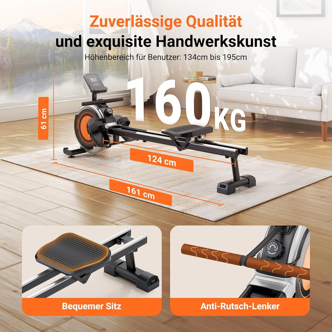 Dripex Rudergerät für Zuhause, Rudergeräte bis 160 kg Belastbar, Magnetisches Rudergerät mit 16 Wide