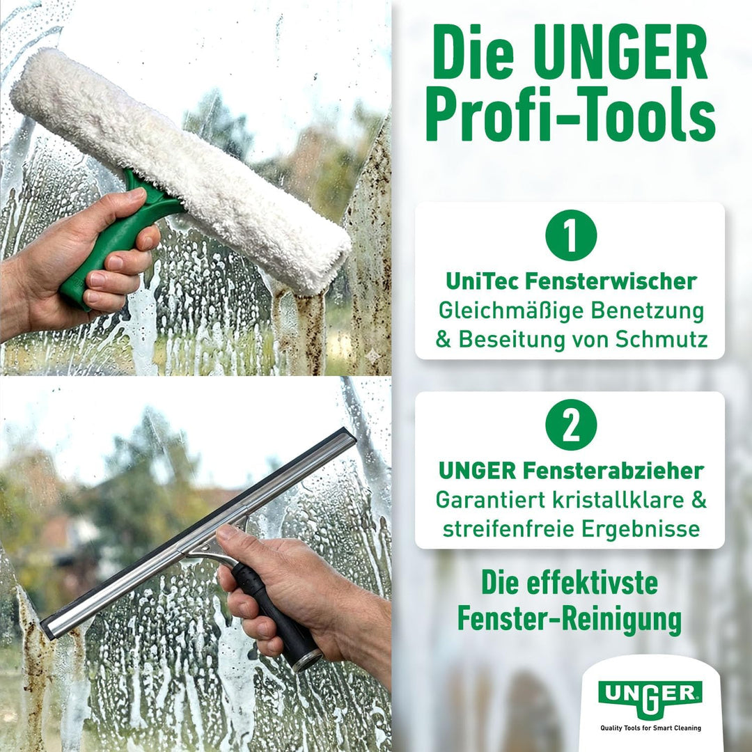 UNGER PRO Fensterreinigungs Starter-Set 2in1 (inkl. Fensterwischer + Einwascher, für professionelle