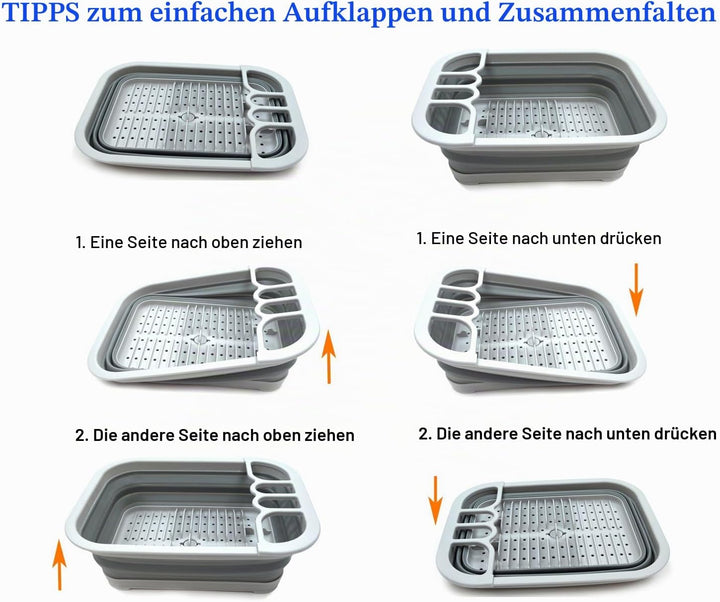 SAMMART Collapsible Plastic Dish Drainer with Drainer Board - Foldable Drying Rack Set - Portable Di