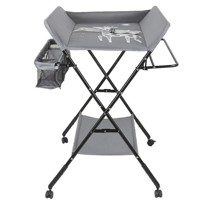 Baby Wickeltisch Klappbar, Höhenverstellbare Wickelkommode mit Sicherheitsgurt und Stauraum, Tragbar